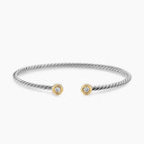 MICRO CABLE FLEX® ROUND BRACELET Sterling Silver with 14K Yellow Gold and Diamonds, 2.6mm