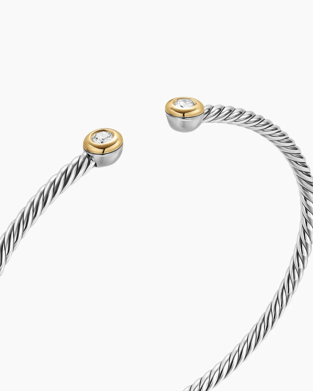 MICRO CABLE FLEX® ROUND BRACELET Sterling Silver with 14K Yellow Gold and Diamonds, 2.6mm