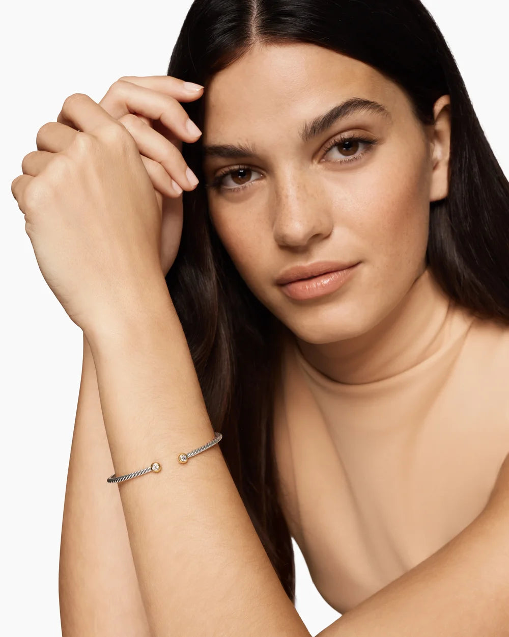 MICRO CABLE FLEX® ROUND BRACELET Sterling Silver with 14K Yellow Gold and Diamonds, 2.6mm
