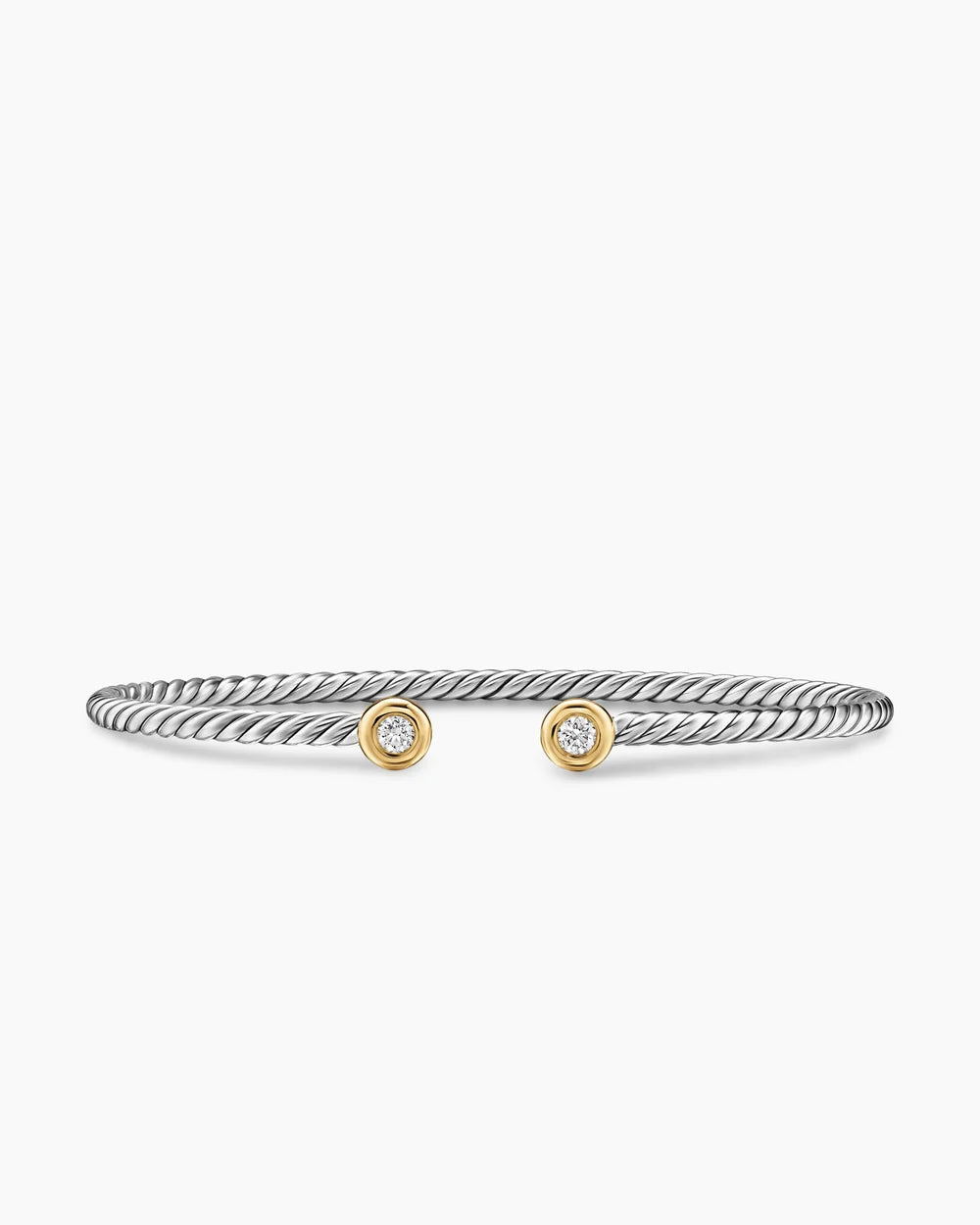 Micro Cable Flex® Round Bracelet Sterling Silver with 14K Yellow Gold and Diamonds, 2.6mm