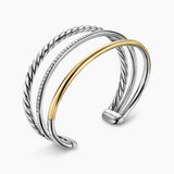 DY MERCER® THREE ROW CUFF BRACELET Sterling Silver with 18K Yellow Gold and Diamonds, 10.4mm