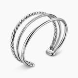DY MERCER® THREE ROW CUFF BRACELET Sterling Silver with Diamonds, 10.4mm