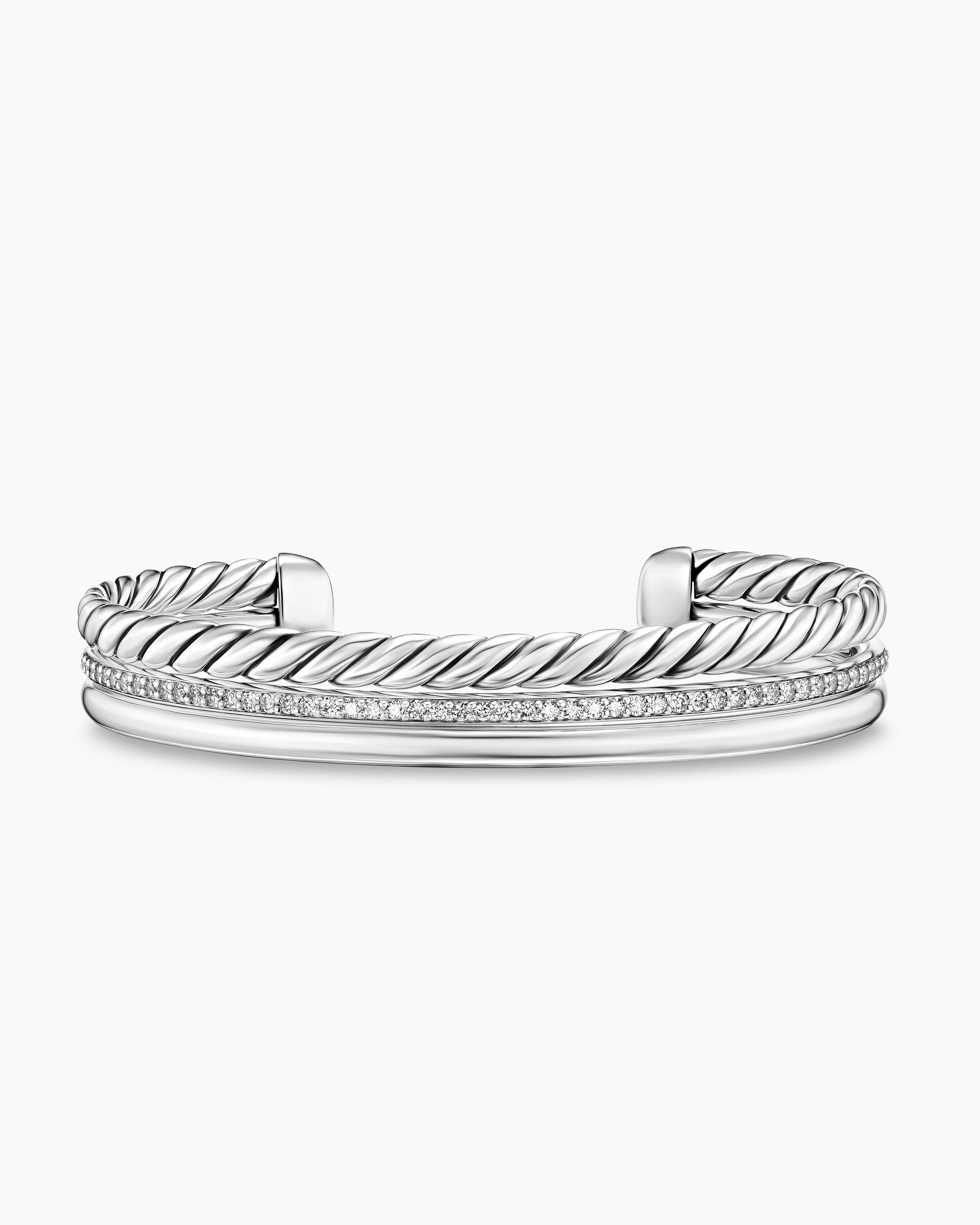 DY MERCER® THREE ROW CUFF BRACELET Sterling Silver with Diamonds, 10.4mm