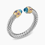 Renaissance® Cable Flex® Bracelet Sterling Silver with 14K Yellow Gold, Hampton Blue Topaz, Iolite and Amethyst, 9mm