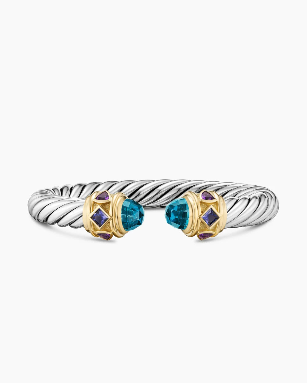 Renaissance® Cable Flex® Bracelet Sterling Silver with 14K Yellow Gold, Hampton Blue Topaz, Iolite and Amethyst, 9mm