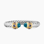 Renaissance® Cable Flex® Bracelet Sterling Silver with 14K Yellow Gold, Hampton Blue Topaz, Iolite and Amethyst, 9mm