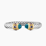 Renaissance® Cable Flex® Bracelet Sterling Silver with 14K Yellow Gold, Hampton Blue Topaz, Iolite and Amethyst, 9mm
