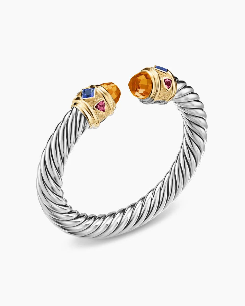 Renaissance® Cable Flex® Bracelet Sterling Silver with 14K Yellow Gold, Madeira Citrine, Tanzanite and Rhodolite Garnet, 9mm