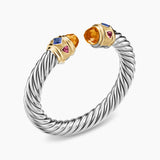 Renaissance® Cable Flex® Bracelet Sterling Silver with 14K Yellow Gold, Madeira Citrine, Tanzanite and Rhodolite Garnet, 9mm