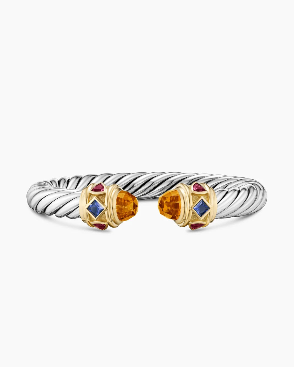 Renaissance® Cable Flex® Bracelet Sterling Silver with 14K Yellow Gold, Madeira Citrine, Tanzanite and Rhodolite Garnet, 9mm