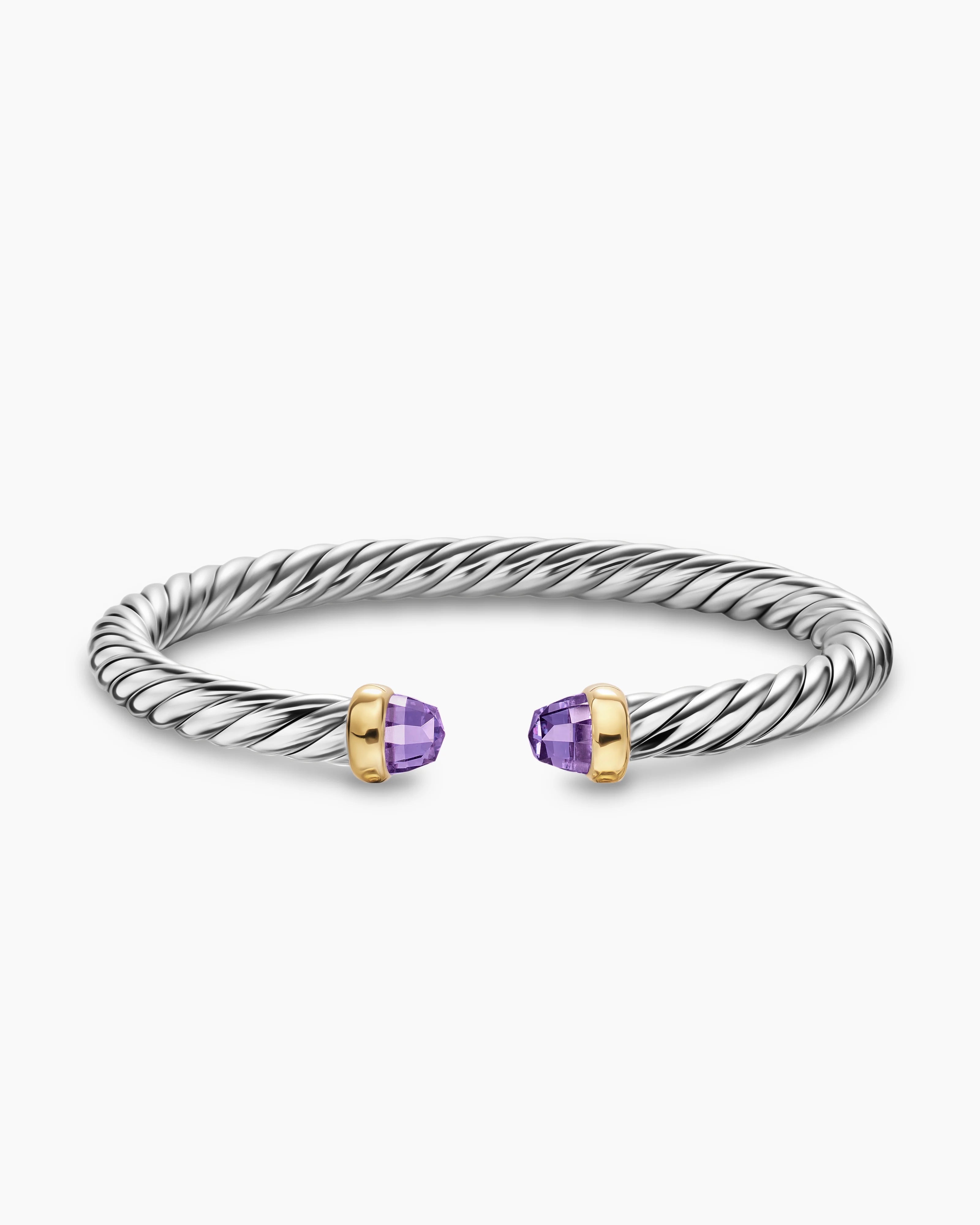 CABLE FLEX® BRACELET Sterling Silver with 14K Yellow Gold and Amethyst, 6mm