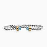 CABLE FLEX® BRACELET Sterling Silver with 14K Yellow Gold and Blue Topaz, 6mm