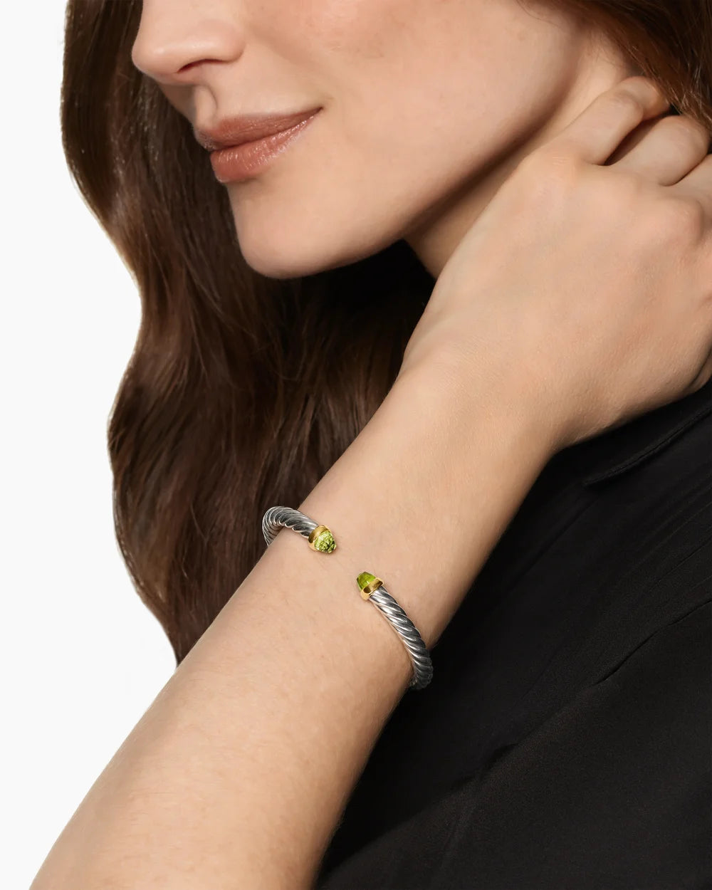 Cable Flex® Bracelet Sterling Silver with 14K Yellow Gold and Peridot, 6mm