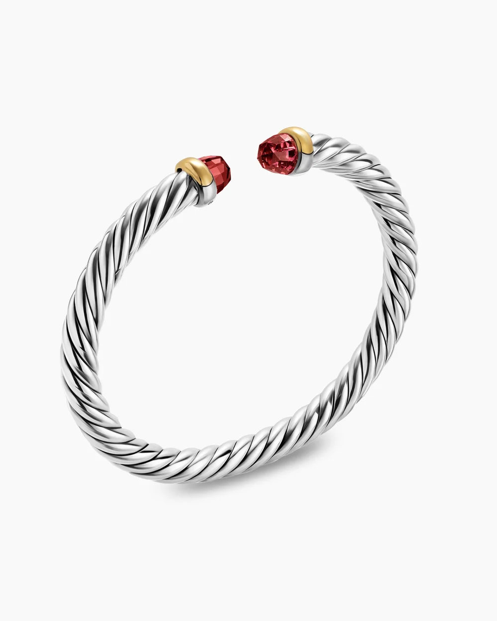 Cable Flex® Bracelet Sterling Silver with 14K Yellow Gold and Rhodolite Garnet, 6mm