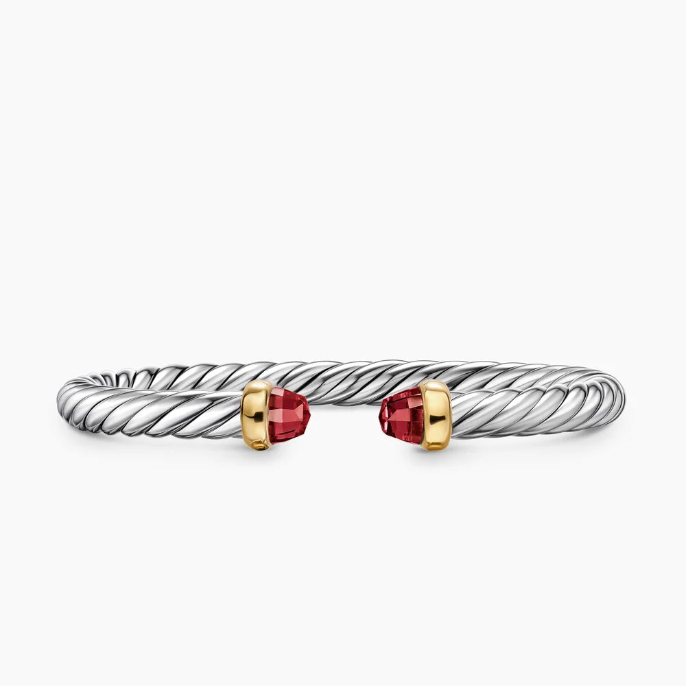 Cable Flex® Bracelet Sterling Silver with 14K Yellow Gold and Rhodolite Garnet, 6mm