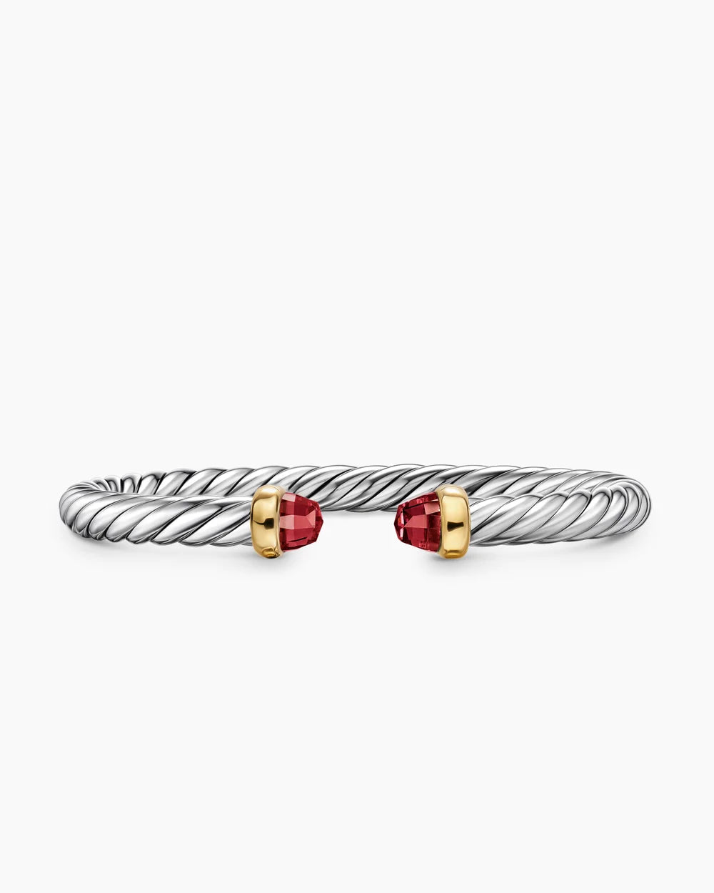 Cable Flex® Bracelet Sterling Silver with 14K Yellow Gold and Rhodolite Garnet, 6mm