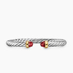 Cable Flex® Bracelet Sterling Silver with 14K Yellow Gold and Rhodolite Garnet, 6mm