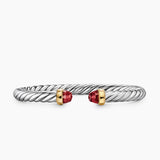 Cable Flex® Bracelet Sterling Silver with 14K Yellow Gold and Rhodolite Garnet, 6mm