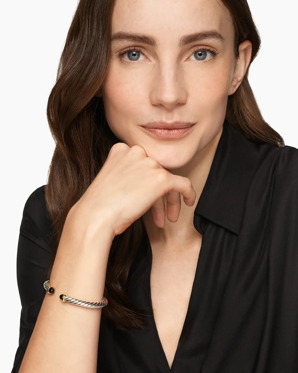 Cable Flex® Bracelet Sterling Silver with 14K Yellow Gold and Black Onyx, 6mm