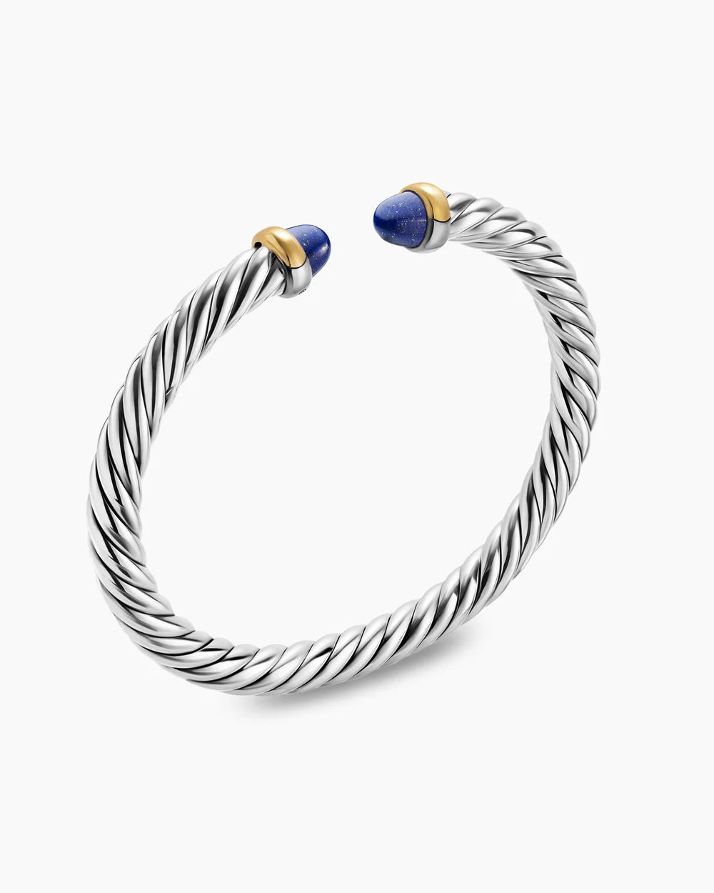 Cable Flex® Bracelet Sterling Silver with 14K Yellow Gold and Lapis, 6mm