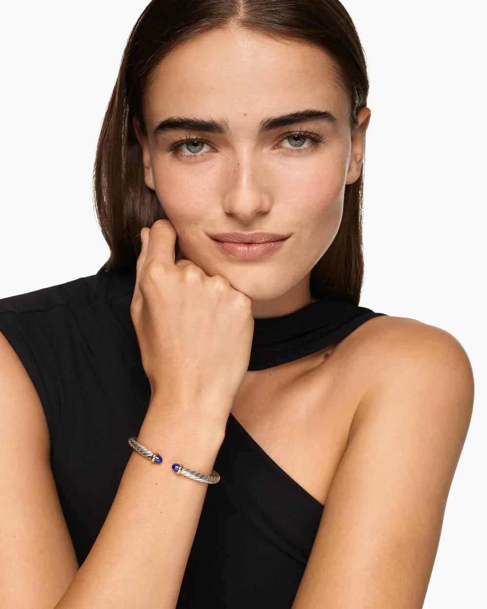 Cable Flex® Bracelet Sterling Silver with 14K Yellow Gold and Lapis, 6mm