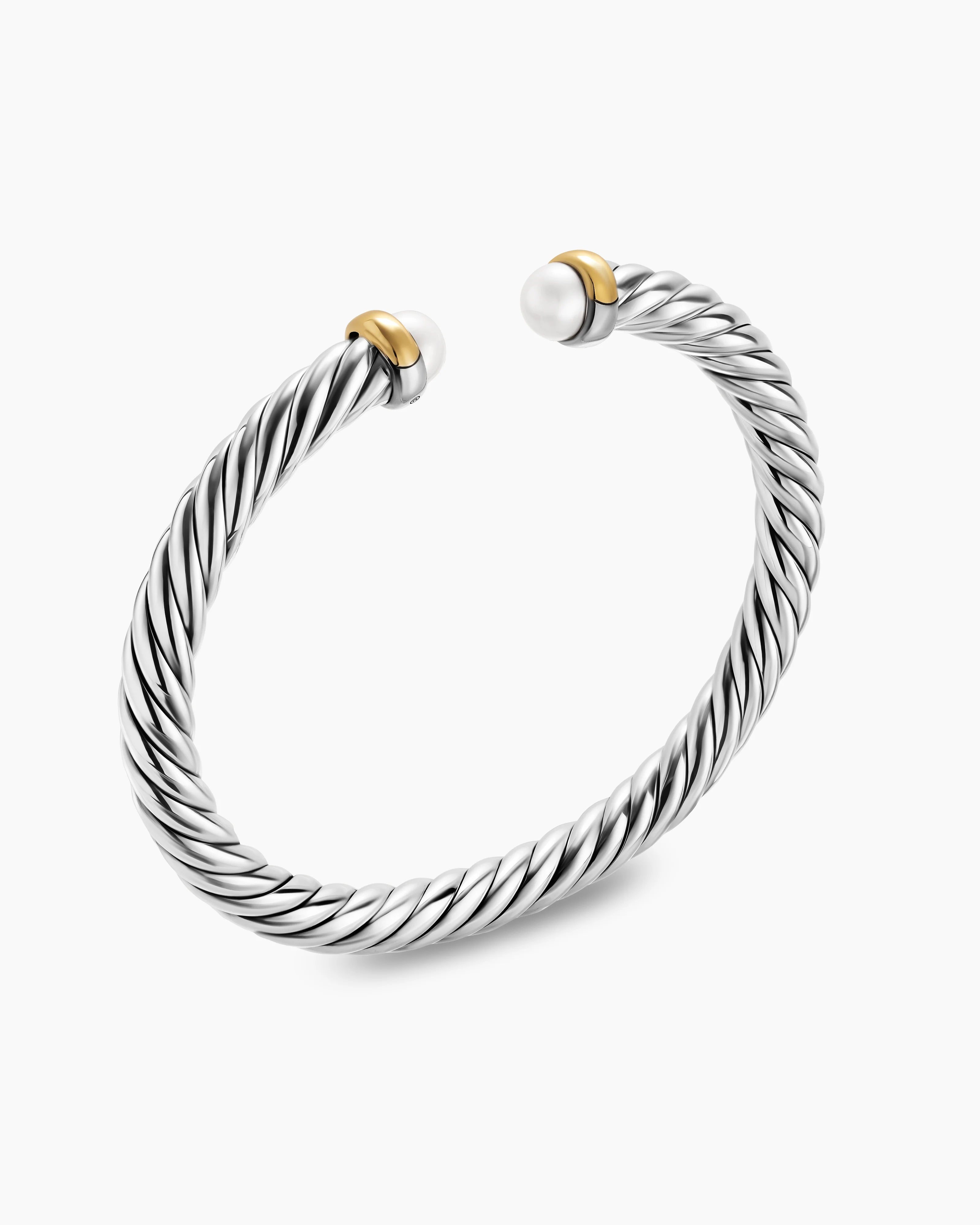 Cable Flex® Bracelet Sterling Silver with 14K Yellow Gold and Pearls, 6mm