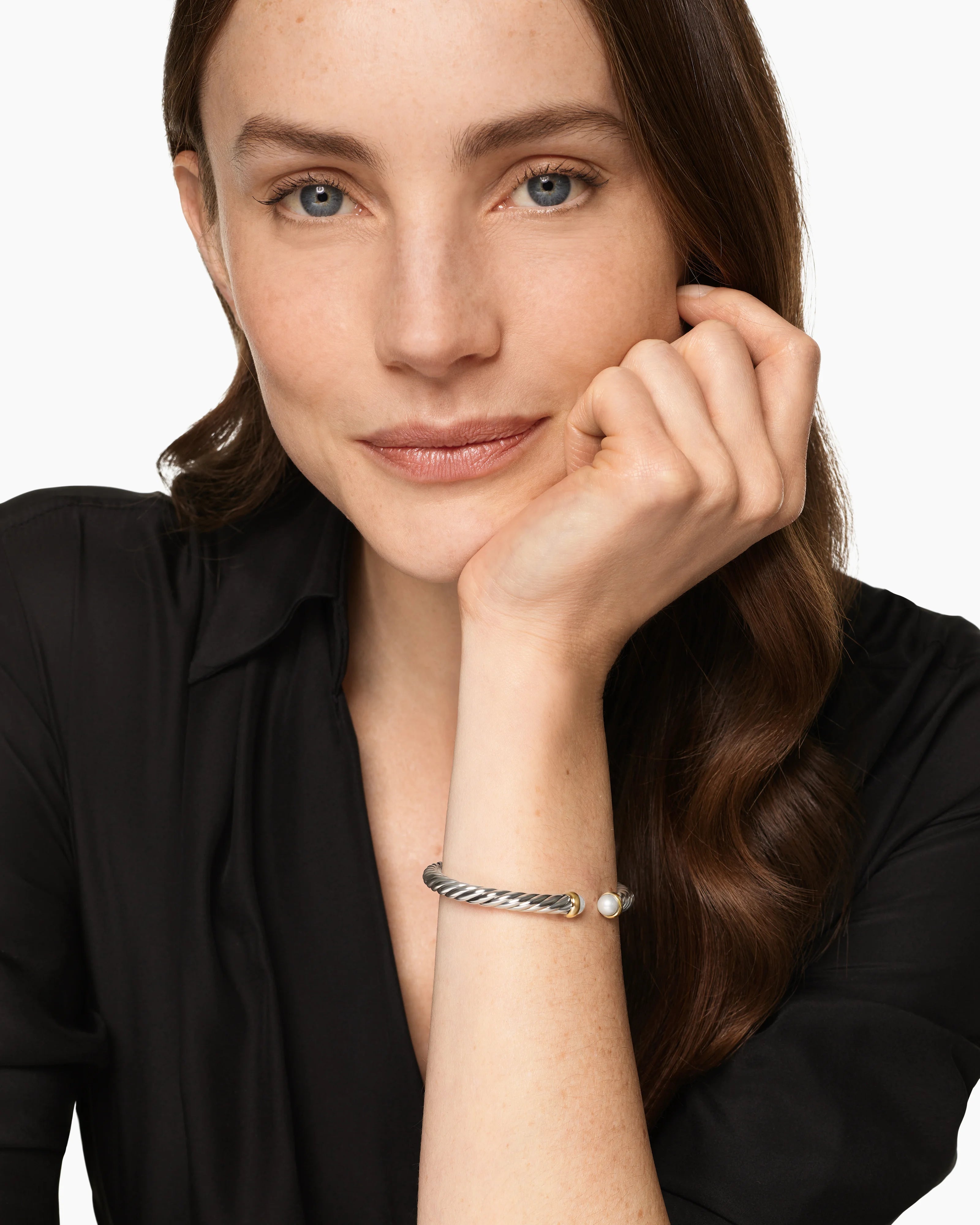 Cable Flex® Bracelet Sterling Silver with 14K Yellow Gold and Pearls, 6mm