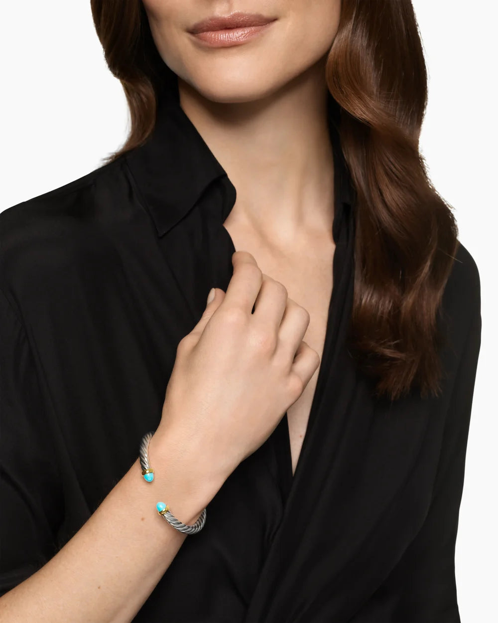 CABLE FLEX® BRACELET Sterling Silver with 14K Yellow Gold and Turquoise, 6mm