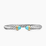 CABLE FLEX® BRACELET Sterling Silver with 14K Yellow Gold and Turquoise, 6mm