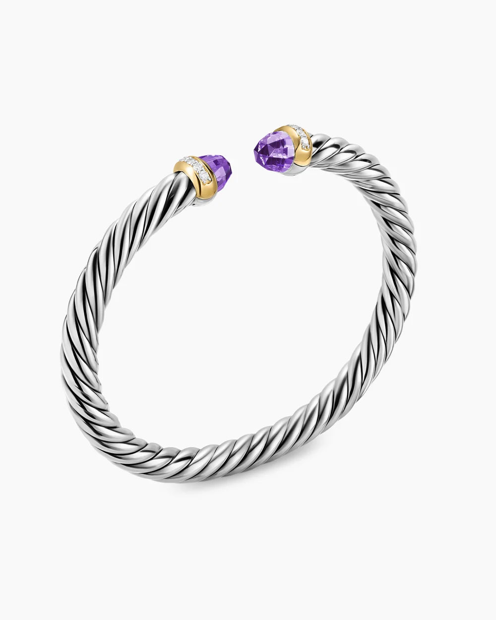 CABLE FLEX® BRACELET Sterling Silver with 14K Yellow Gold, Amethyst and Diamonds, 6mm