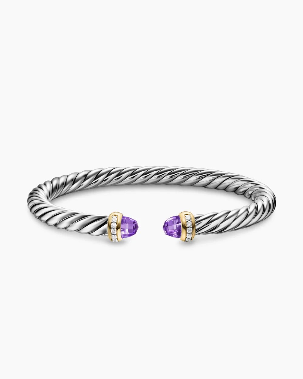 CABLE FLEX® BRACELET Sterling Silver with 14K Yellow Gold, Amethyst and Diamonds, 6mm