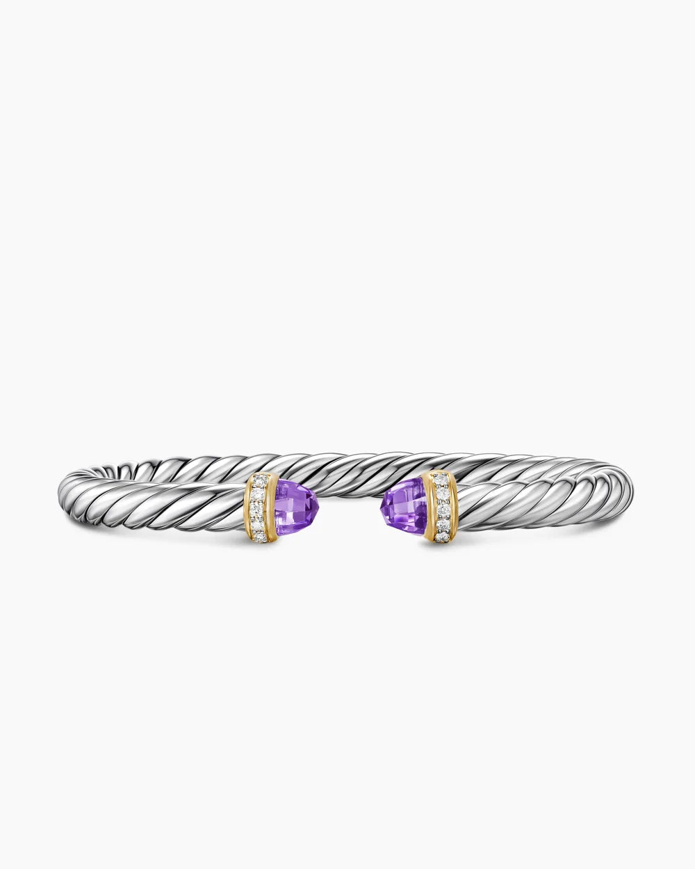 CABLE FLEX® BRACELET Sterling Silver with 14K Yellow Gold, Amethyst and Diamonds, 6mm