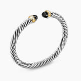 Side profile of the Sterling silver with 14-karat yellow gold Black onyx Pavé-set diamond open ended cable bracelet