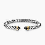 Sterling silver with 14-karat yellow gold Black onyx Pavé-set diamond open ended cable bracelet