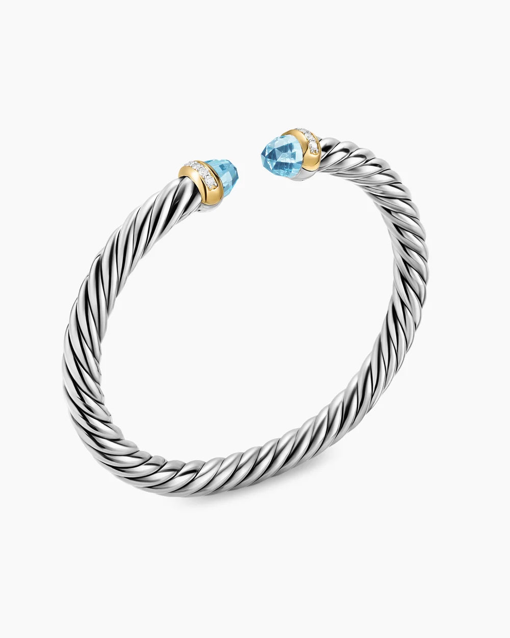 CABLE FLEX® BRACELET Sterling Silver with 14K Yellow Gold, Sky Blue Topaz and Diamonds, 6mm