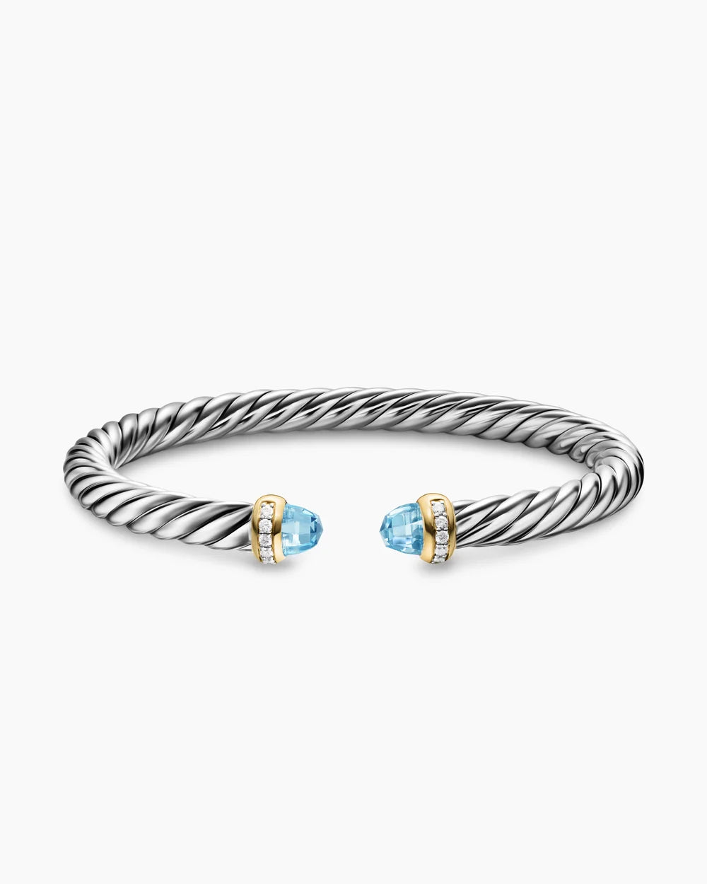 CABLE FLEX® BRACELET Sterling Silver with 14K Yellow Gold, Sky Blue Topaz and Diamonds, 6mm