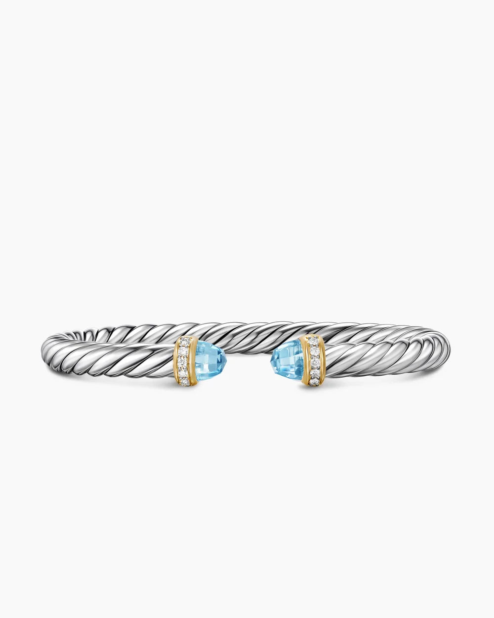 CABLE FLEX® BRACELET Sterling Silver with 14K Yellow Gold, Sky Blue Topaz and Diamonds, 6mm