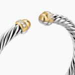 Zoomed in View - Sterling silver Cable Bracelet with 14-karat yellow gold 14-karat gold domes Pavé-set diamonds, 0.13 total carat weight Bracelet on end caps. 