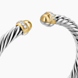 Zoomed in View - Sterling silver Cable Bracelet with 14-karat yellow gold 14-karat gold domes Pavé-set diamonds, 0.13 total carat weight Bracelet on end caps. 