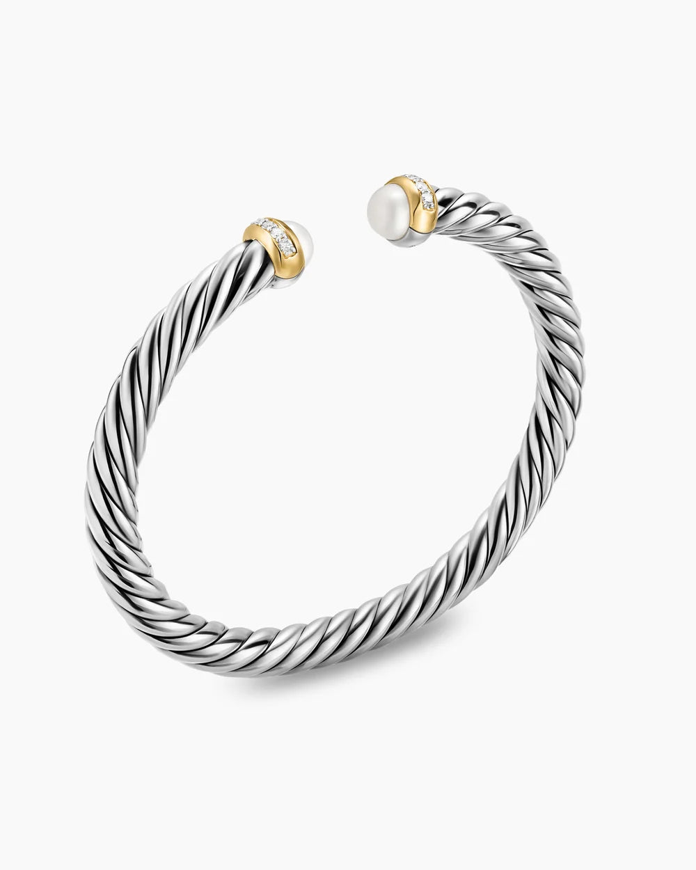 CABLE FLEX® BRACELET Sterling Silver with 14K Yellow Gold, Pearls and Diamonds, 6mm