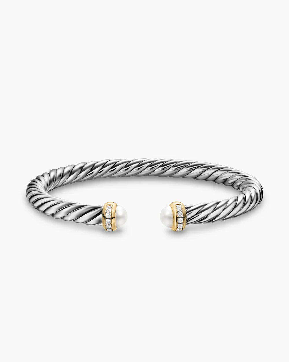 CABLE FLEX® BRACELET Sterling Silver with 14K Yellow Gold, Pearls and Diamonds, 6mm