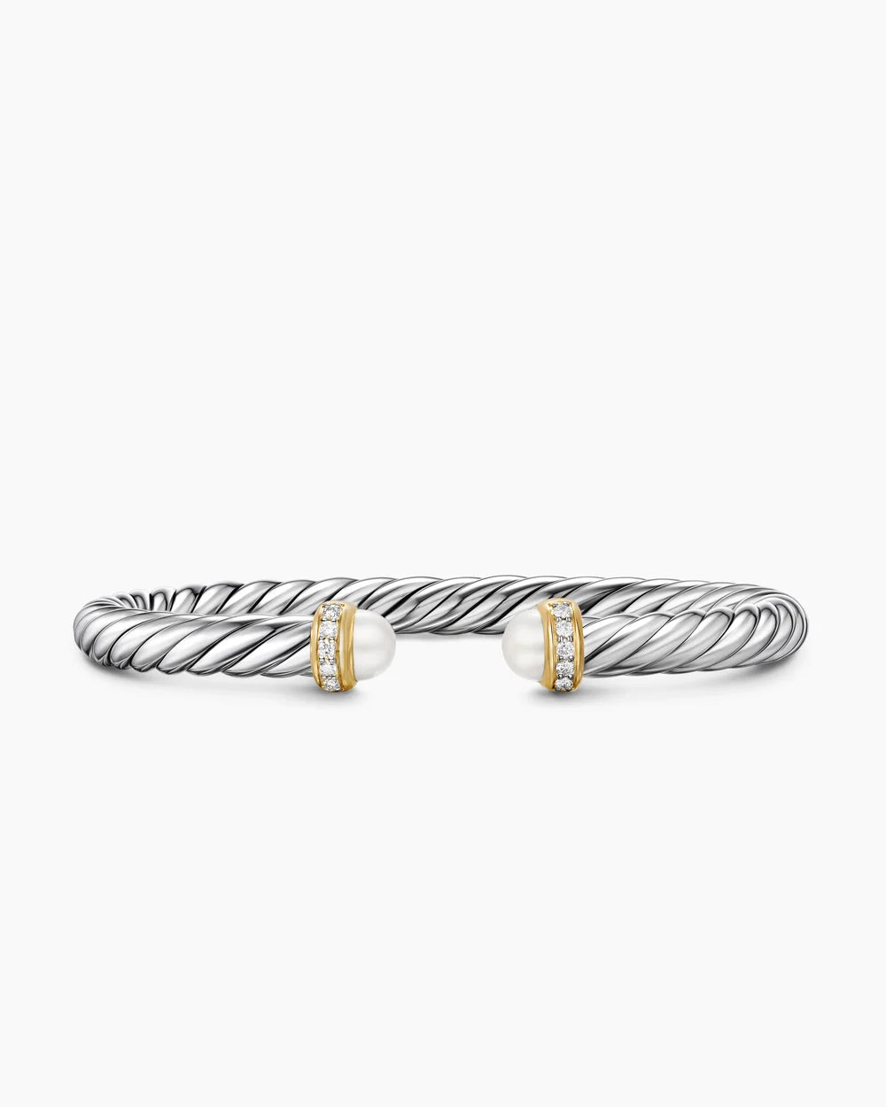 CABLE FLEX® BRACELET Sterling Silver with 14K Yellow Gold, Pearls and Diamonds, 6mm