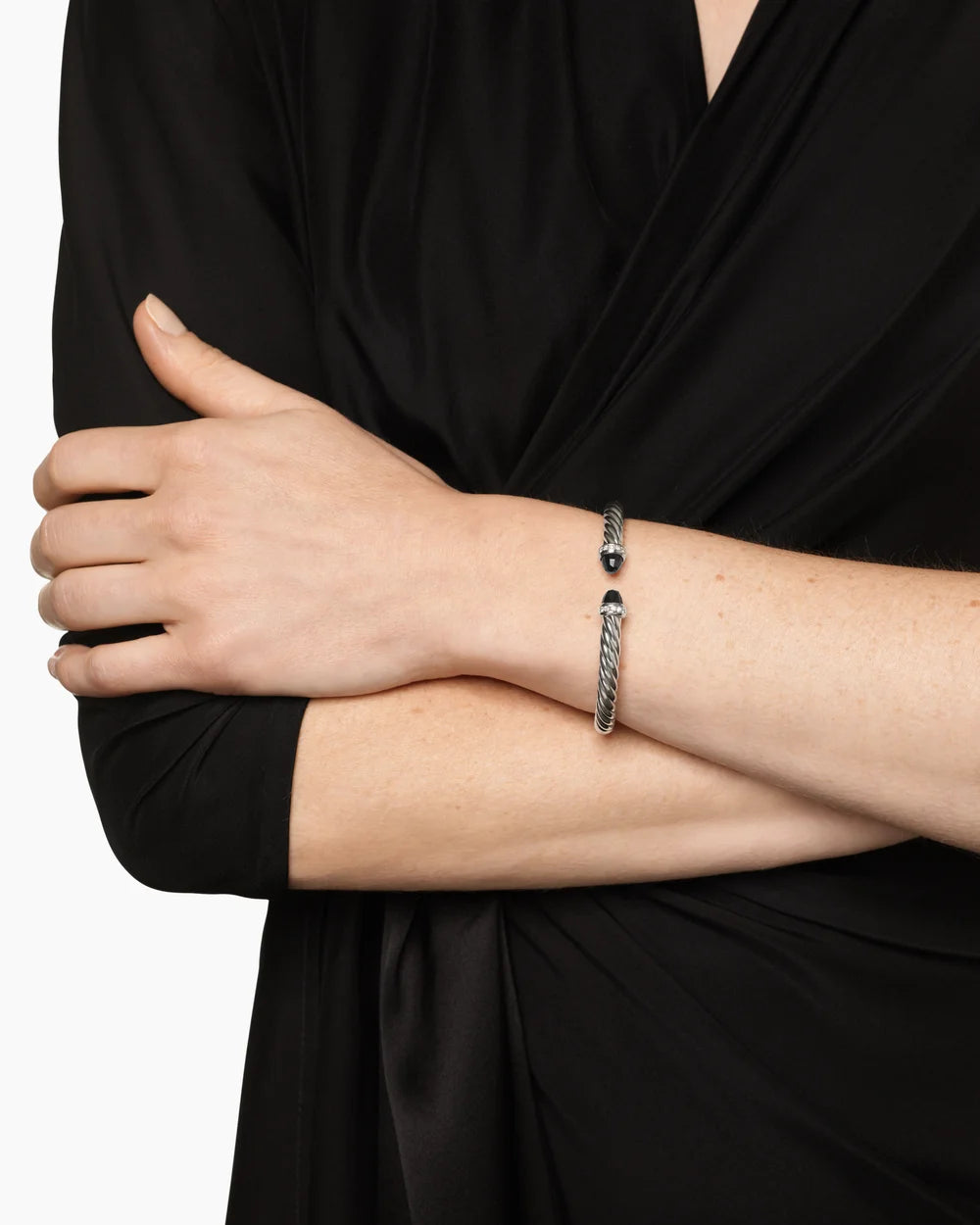 Cable Flex® Bracelet Sterling Silver with Black Onyx and Diamonds, 6mm