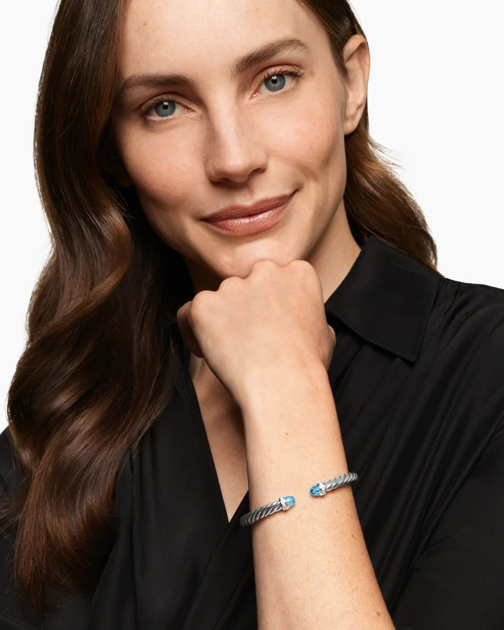 Cable Flex® Bracelet Sterling Silver with Blue Topaz and Diamonds, 6mm
