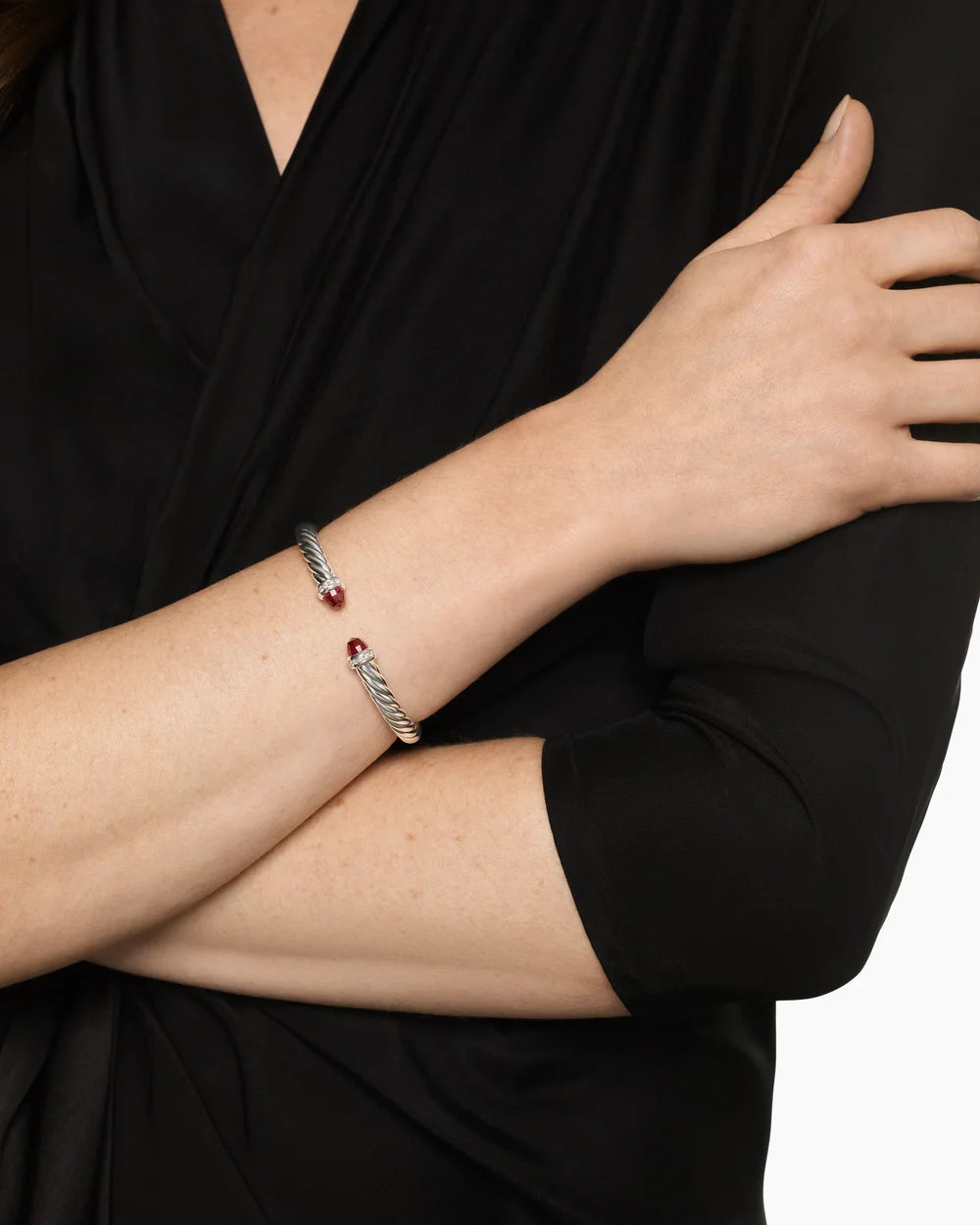 Cable Flex® Bracelet Sterling Silver with Rhodolite Garnet and Diamonds, 6mm