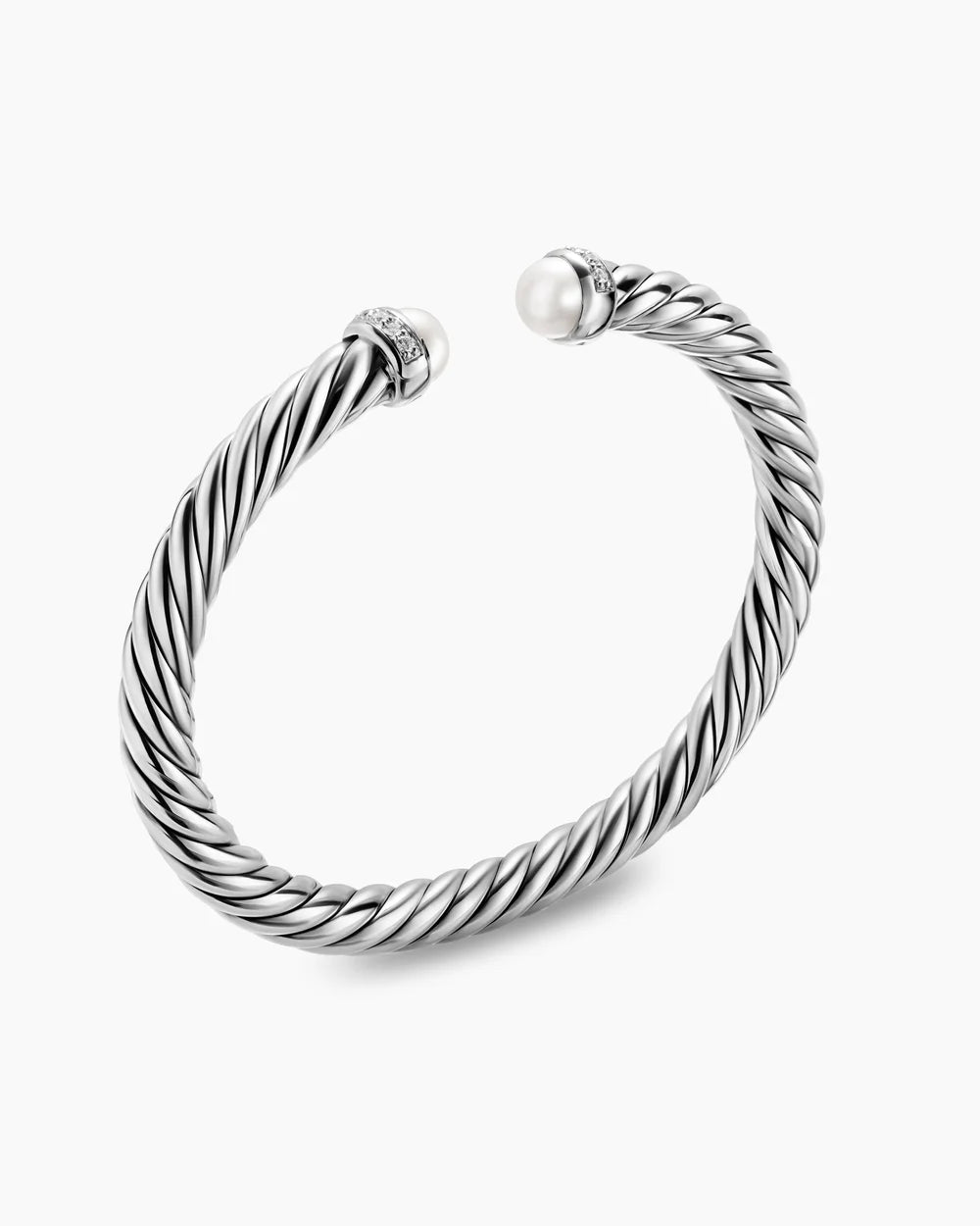 Cable Flex® Bracelet Sterling Silver with Pearls and Diamonds, 6mm
