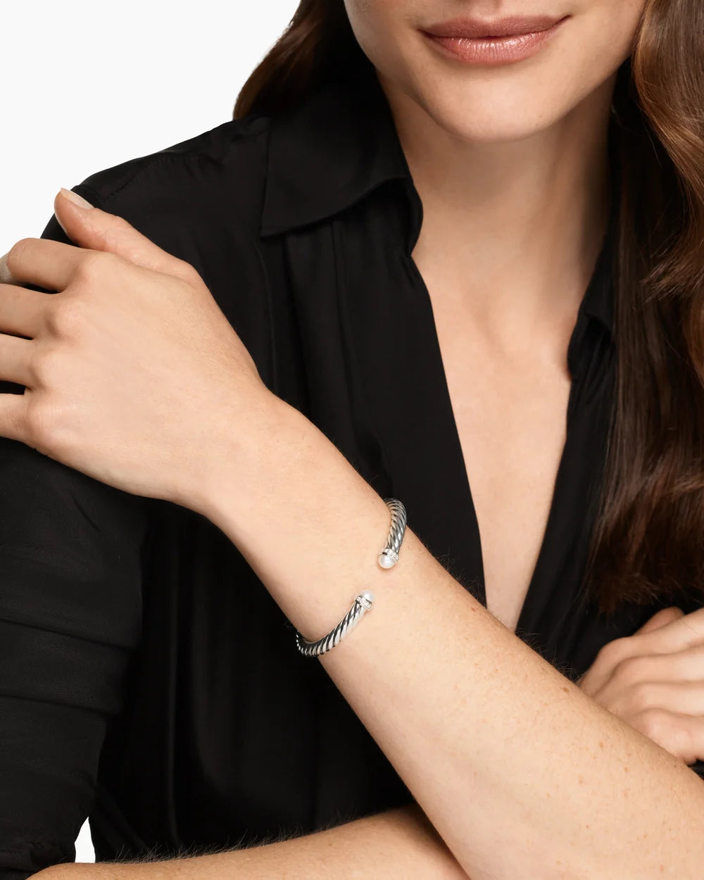 Cable Flex® Bracelet Sterling Silver with Pearls and Diamonds, 6mm