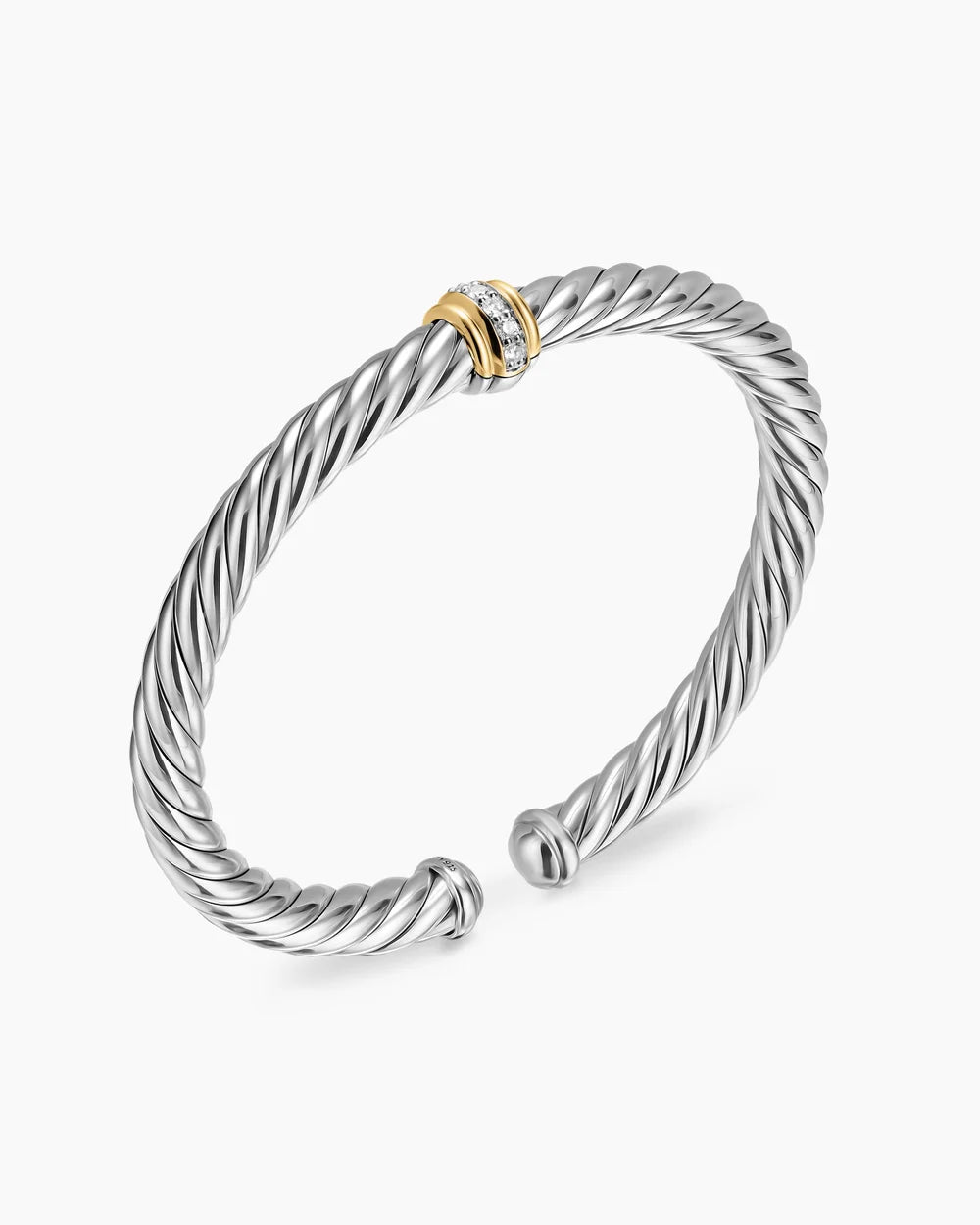 CABLE FLEX® CENTER STATION BRACELET Sterling Silver with 14K Yellow Gold and Diamonds, 6mm