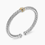 CABLE FLEX® CENTER STATION BRACELET Sterling Silver with 14K Yellow Gold and Diamonds, 6mm