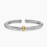 CABLE FLEX® CENTER STATION BRACELET Sterling Silver with 14K Yellow Gold and Diamonds, 6mm